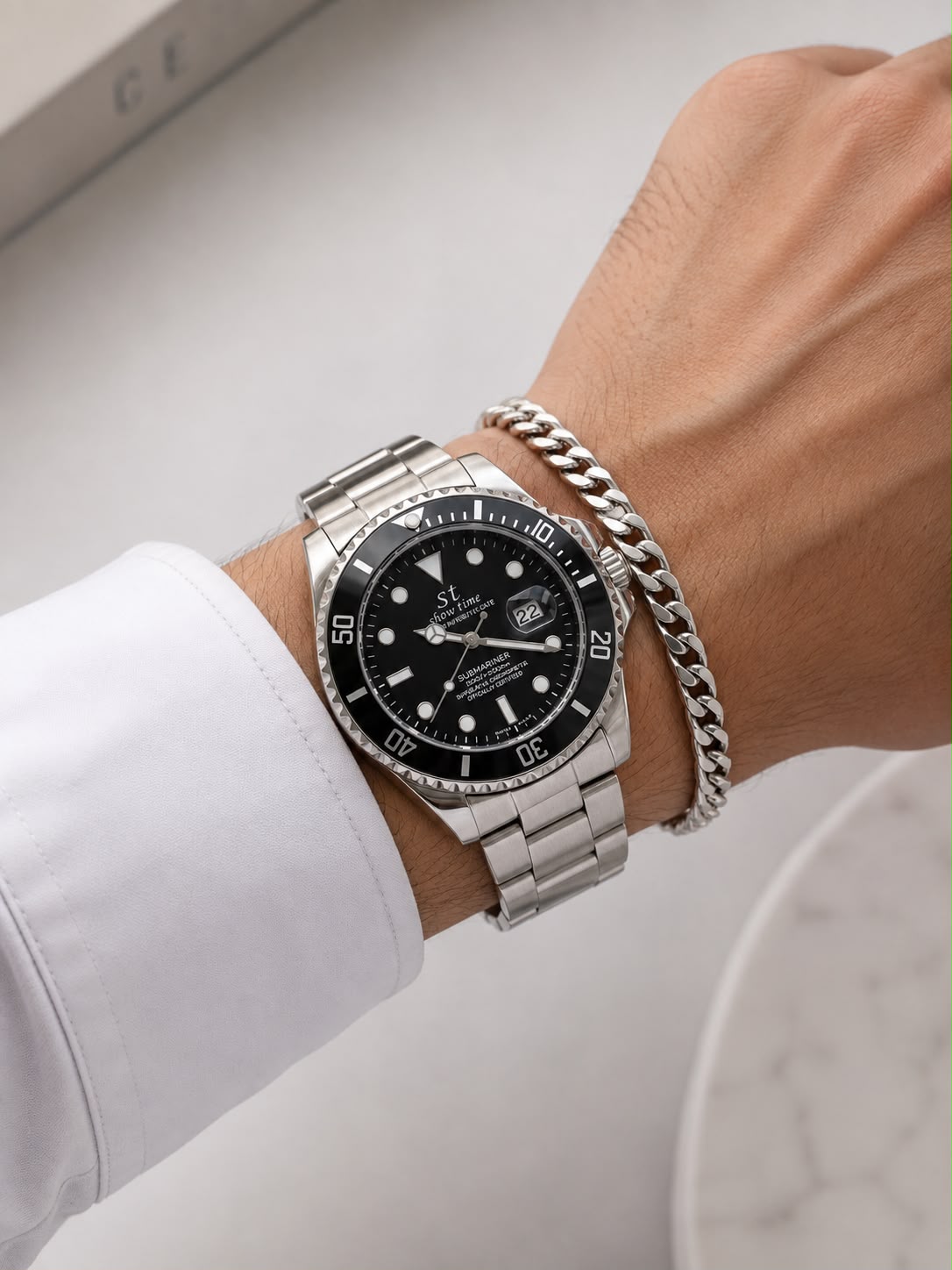 Erkek Submarin model Gümüş-Siyah saat